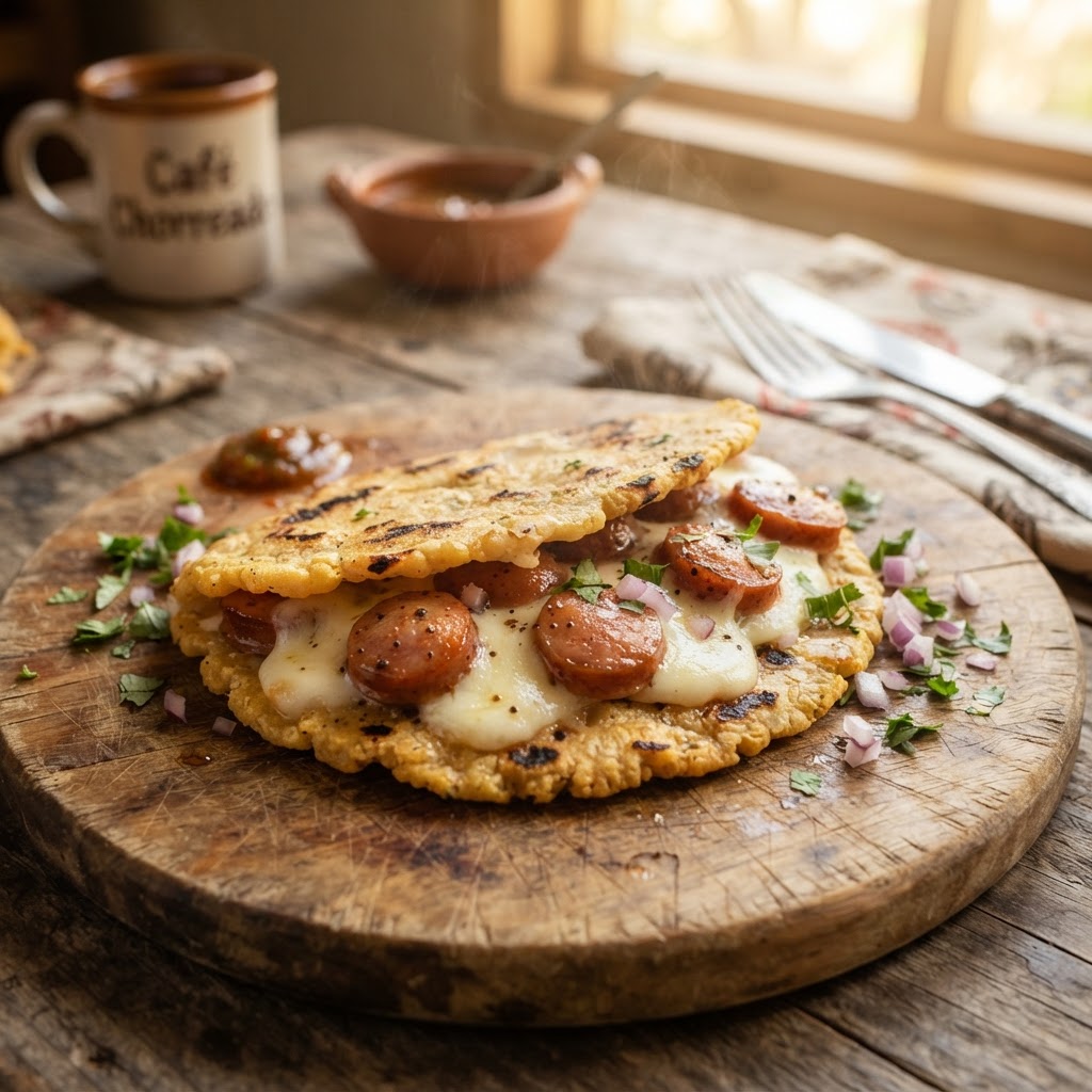 Tortilla con Queso y Salchichas