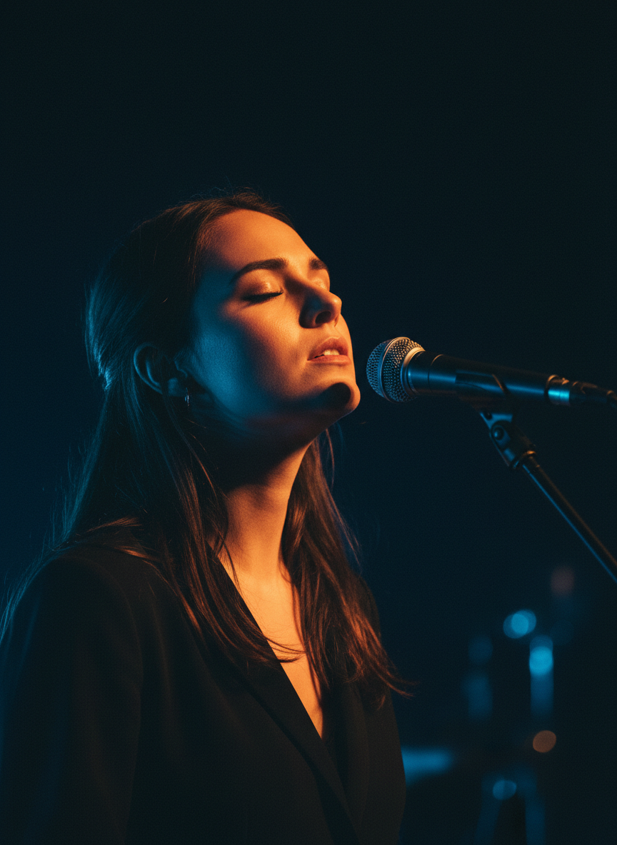 Studentessa in un momento di performance musicale intensa