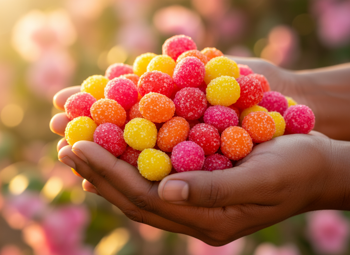 Hands sharing Mabuyu baobab candies