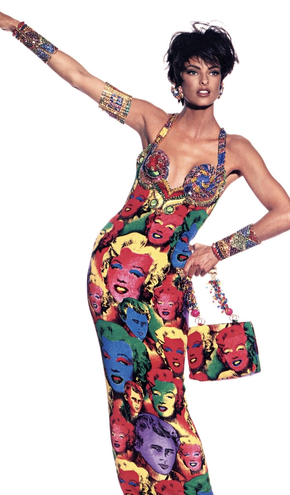Gianni Versace's Spring/Summer 1991 gown printed with brightly colored pop-art portraits of Marilyn Monroe.