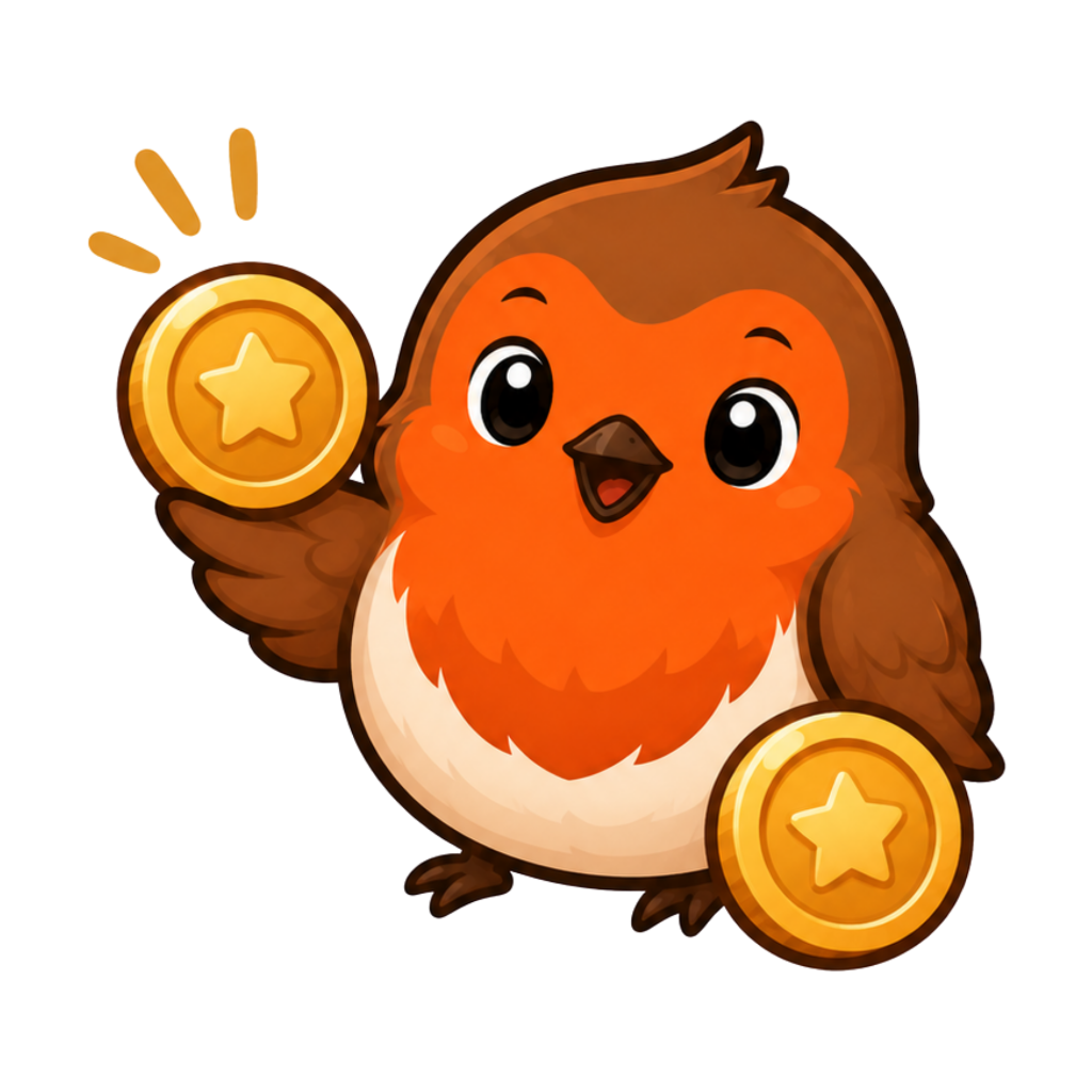 RoundRobin mascot with credits