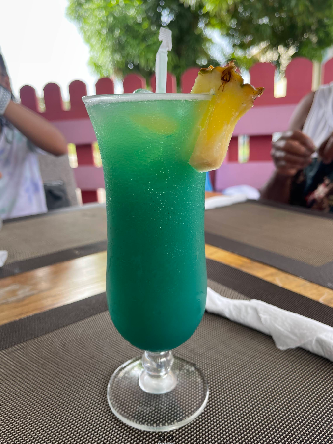 Tropical blue cocktail with pineapple