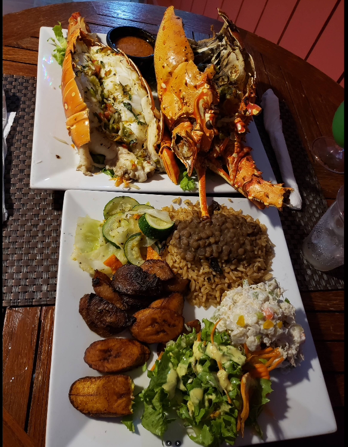 Grilled lobster and Caribbean sides