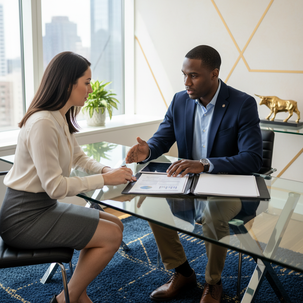 A Black man meeting with a person for a collaborative student loan strategy consultation
