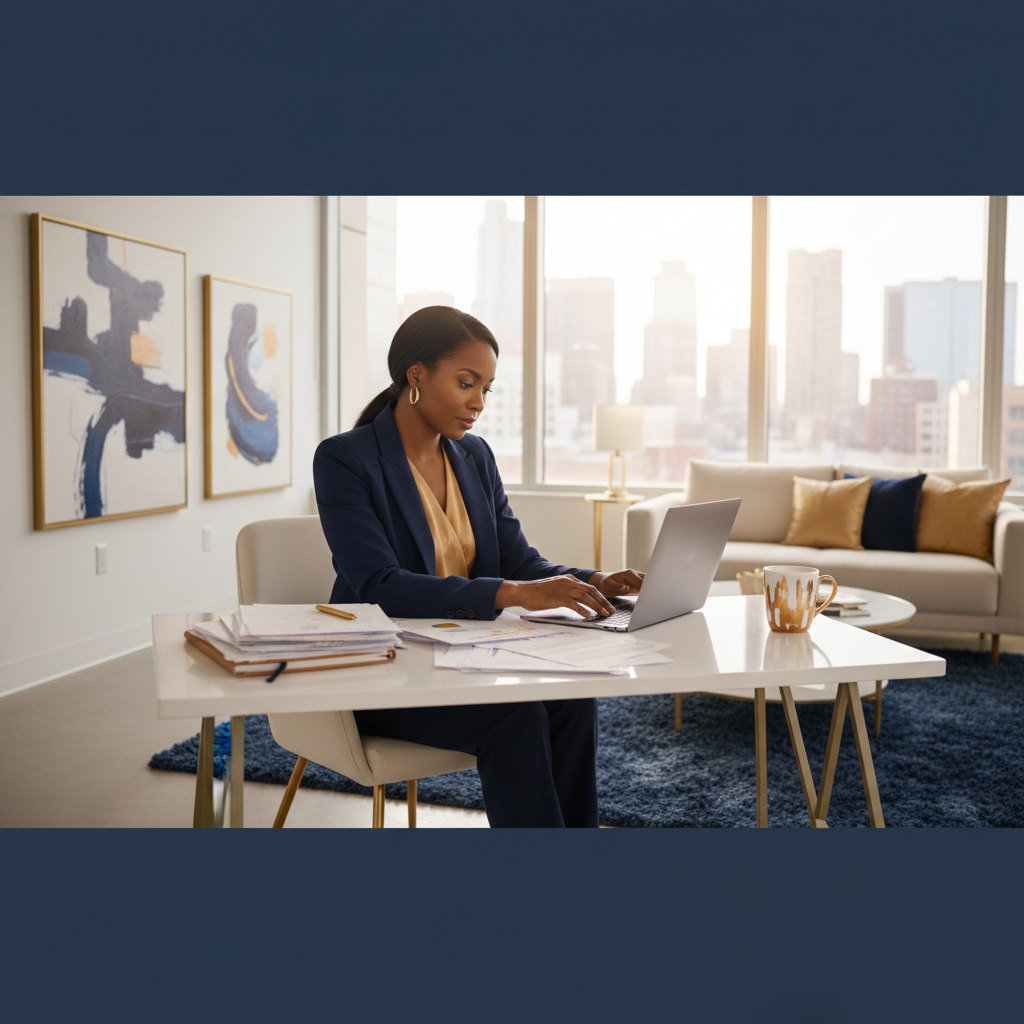 Professional woman reviewing financial documents with clarity and confidence
