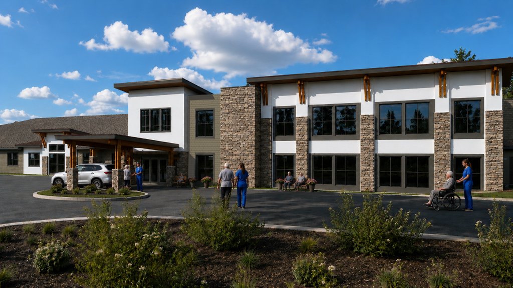 Architectural rendering of the new Clatsop Care Center skilled nursing facility exterior