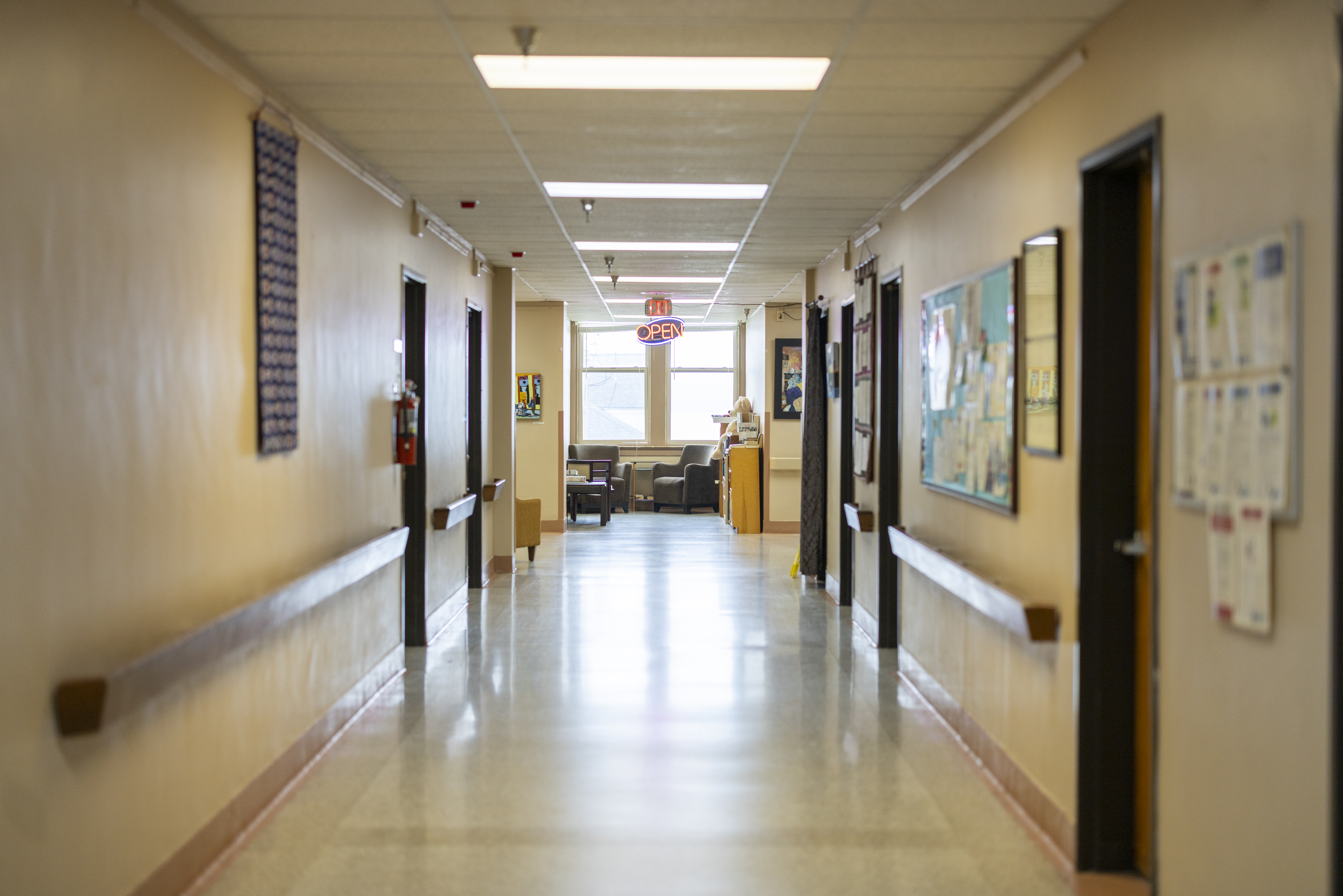 A bright hallway — small touches of home throughout the facility.
