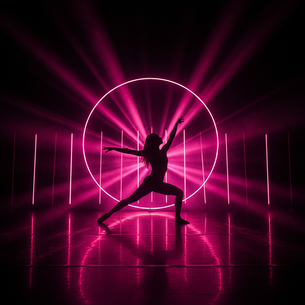 Danseuse en mouvement sous éclairage néon