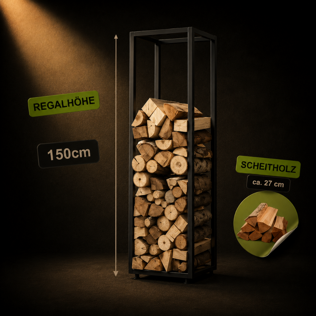 Brennholz Buche im Regal 150 cm