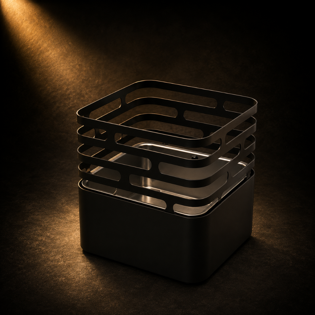 Feuerkorb CUBE schwarz mit Buchenscheite 15 kg