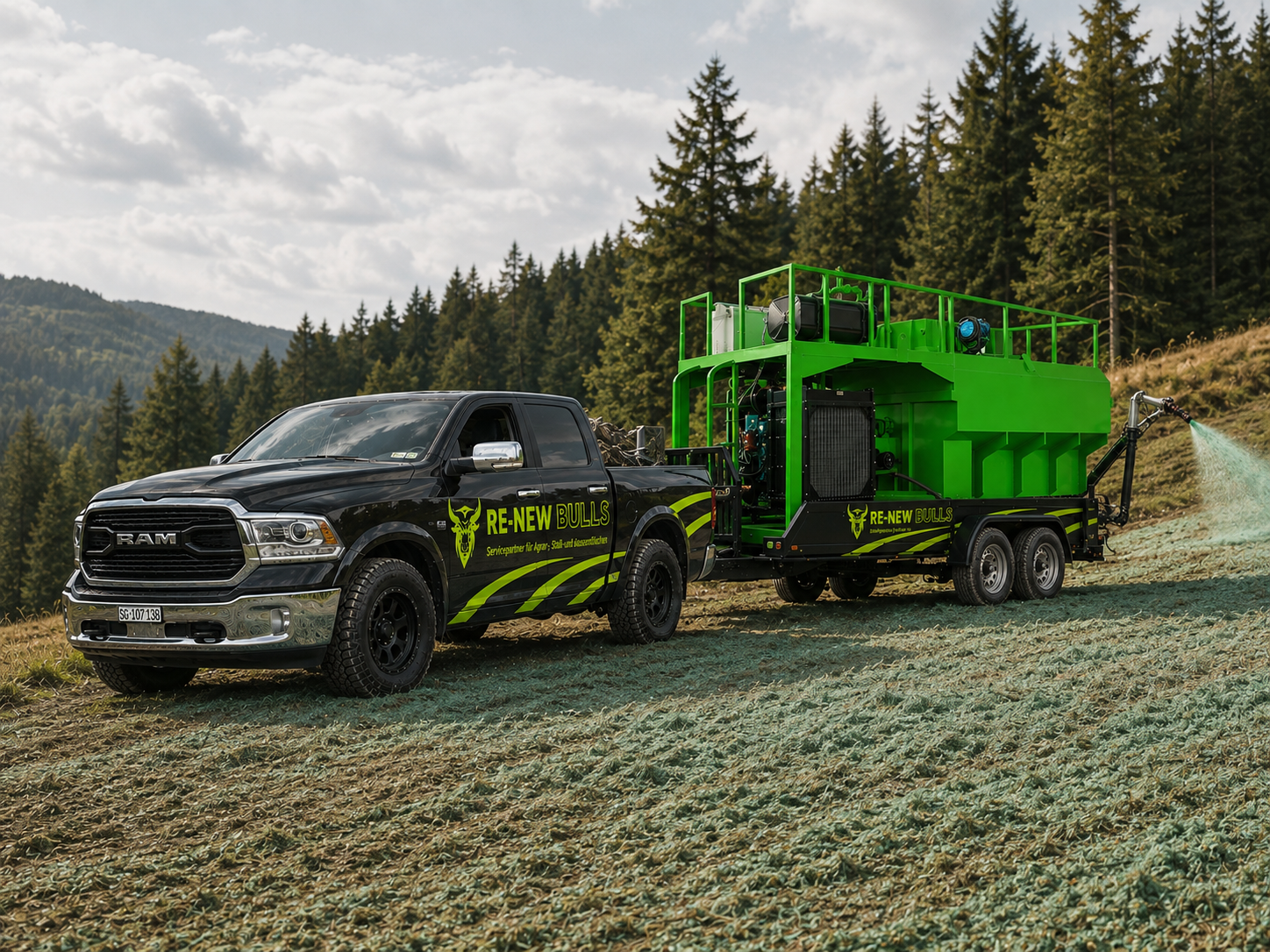 RE-NEW Bulls Hydroseeding-Einsatz auf Hangfläche