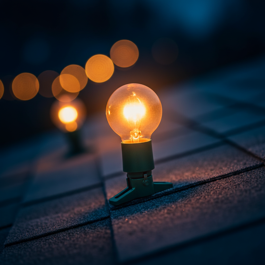 Close-up of a precision-installed frosted C9 bulb glowing amber
