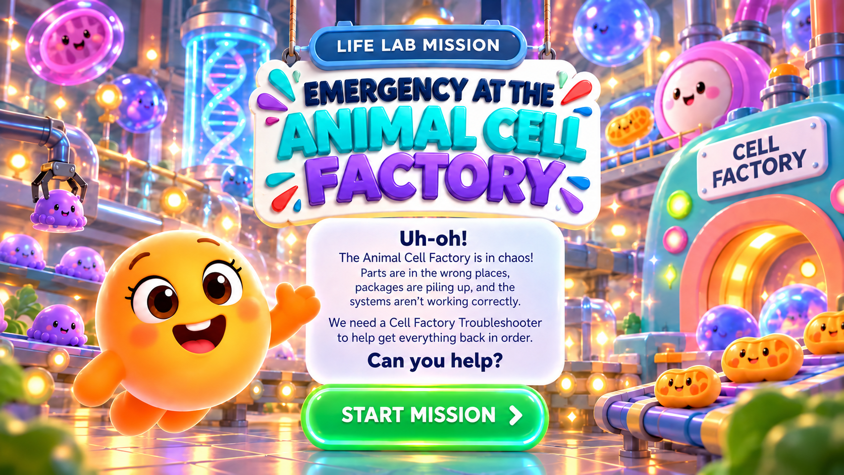 Emergency at the Animal Cell Factory — the interactive mission that follows the Life Lab episode.