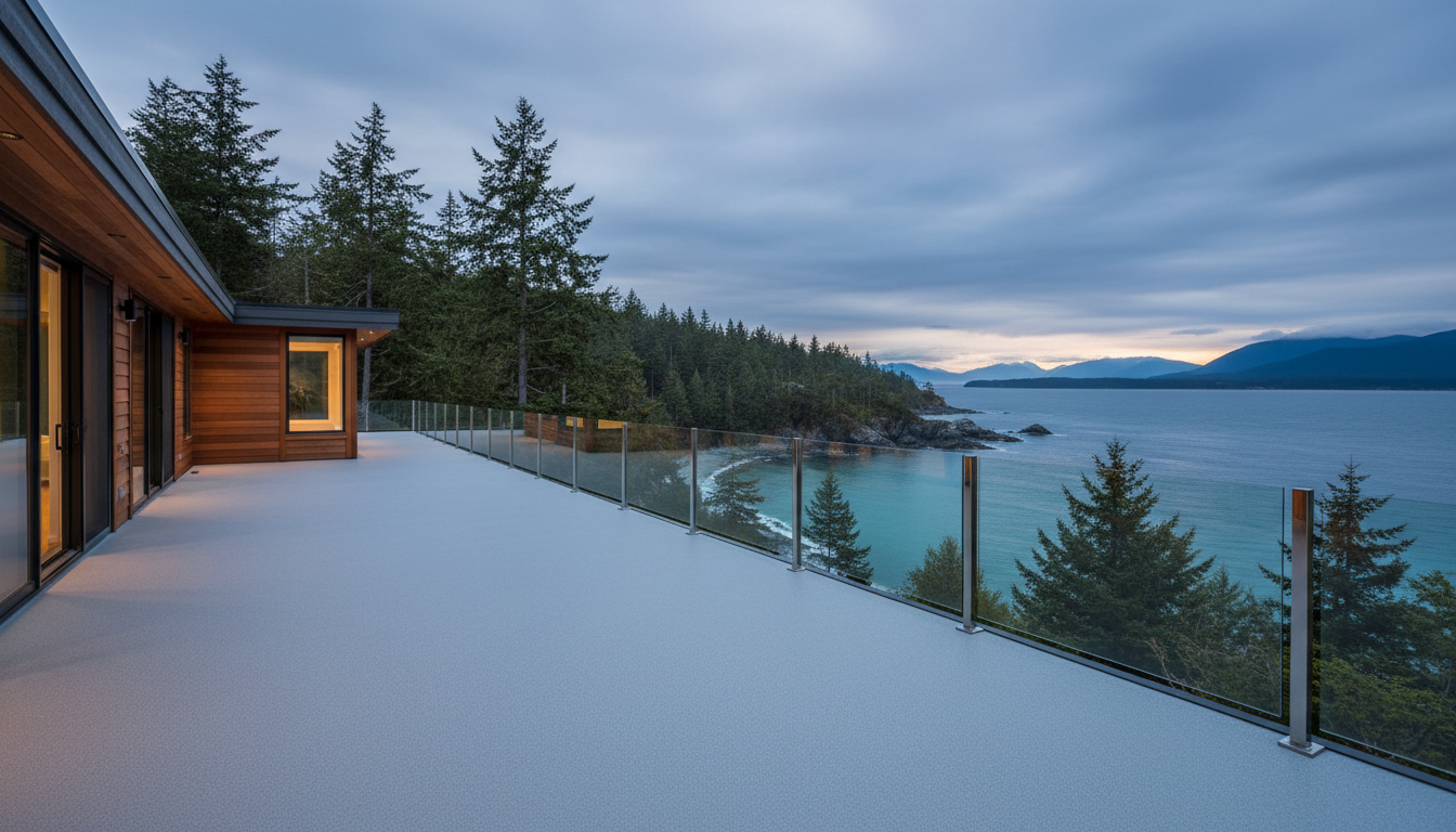 Luxury vinyl membrane deck overlooking Vancouver Island coastline