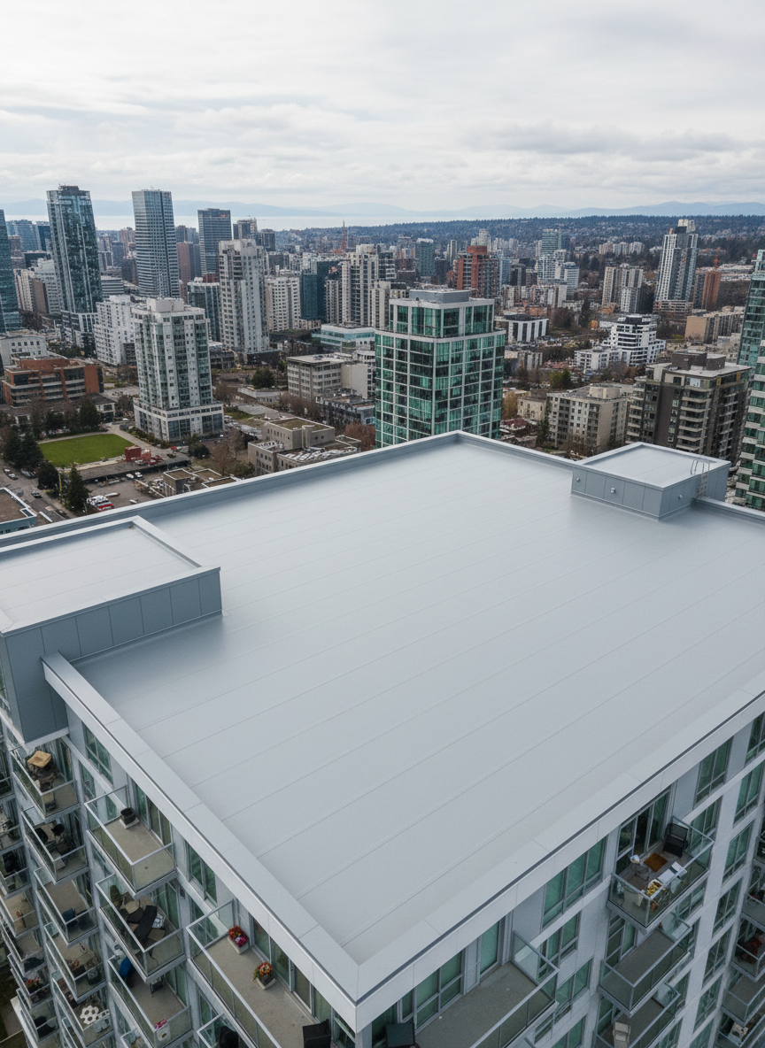 Commercial waterproofing membrane on condo rooftop