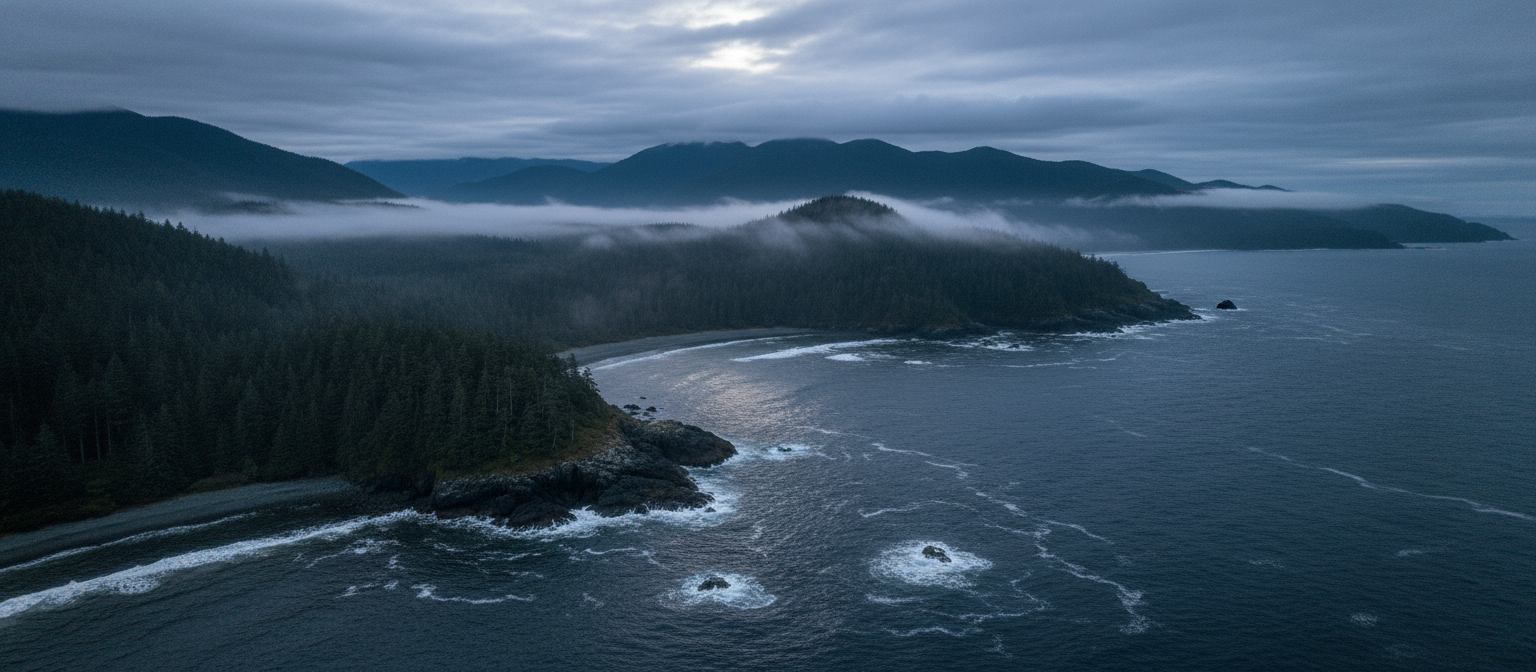 Vancouver Island coastline at dusk