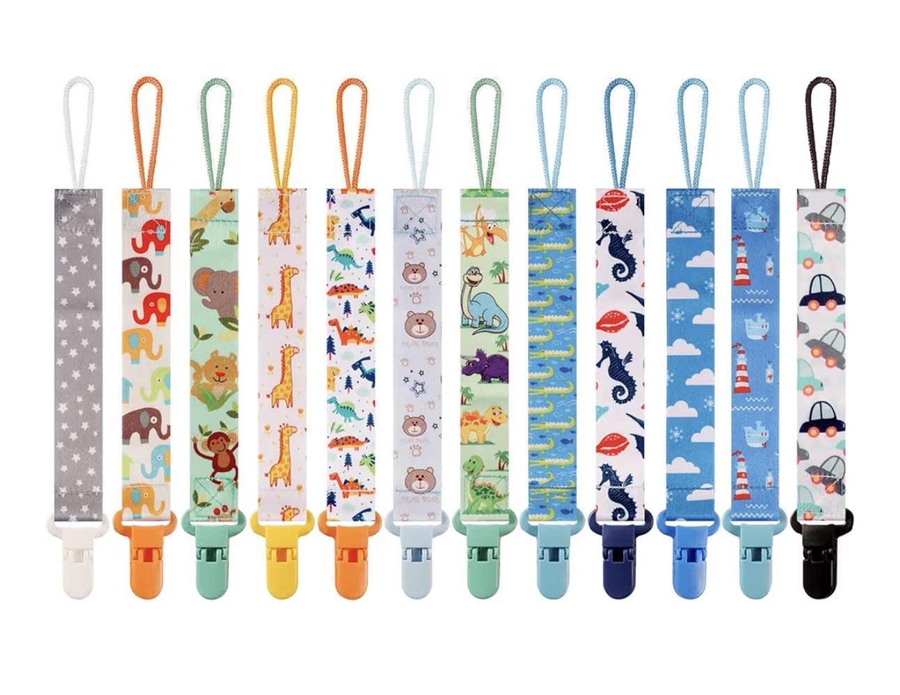 Patterned pacifier clips welcome gift