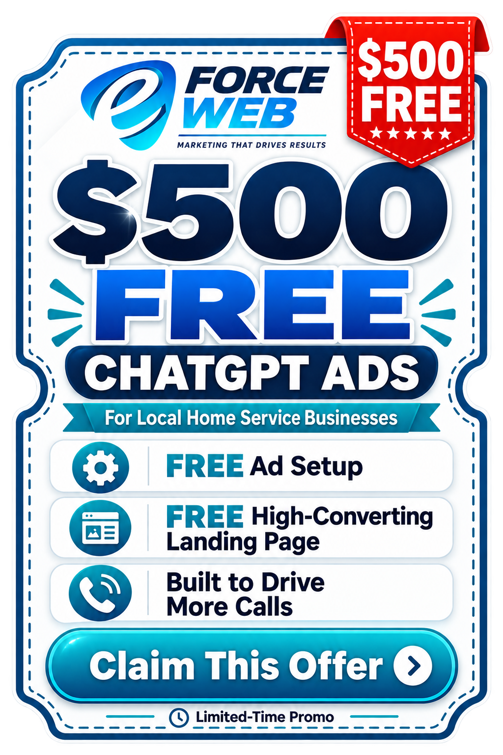 $500 free ChatGPT Ads for local home service businesses — free ad setup, free high-converting landing page, built to drive more calls