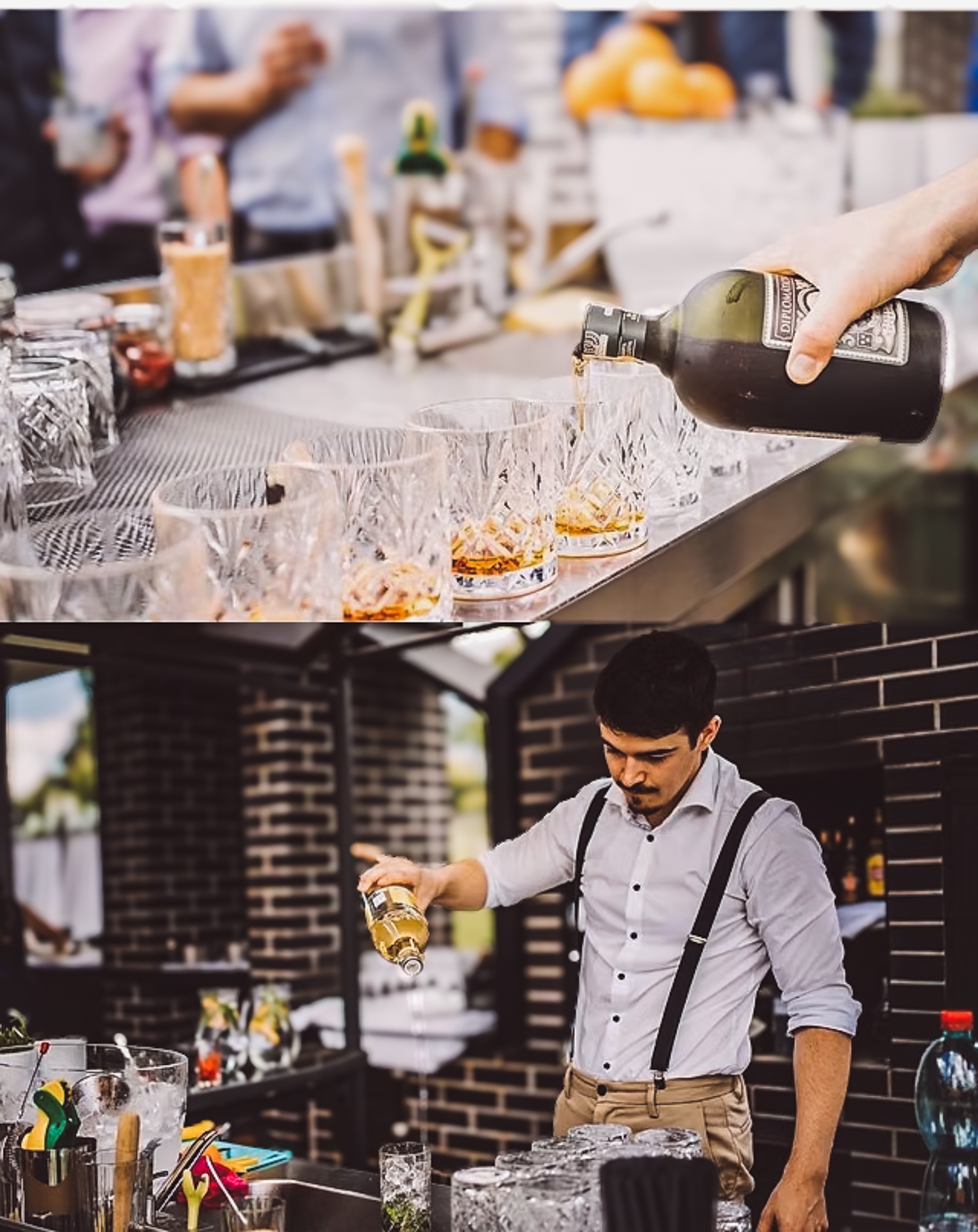 Barmani připravují nápoje jako součást zážitkové gastronomie na akci