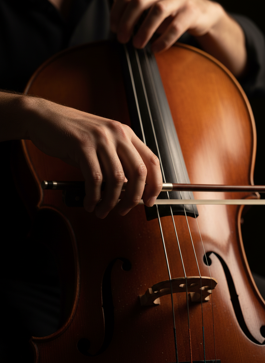 Mains sur un violoncelle