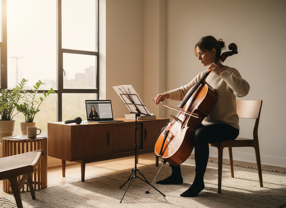 Adulte pratiquant le violoncelle