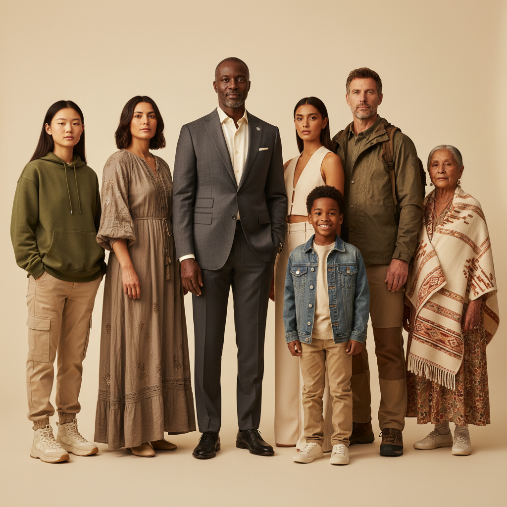 Diverse group of people of different ages, races, and clothing styles — business, streetwear, outdoor, modern