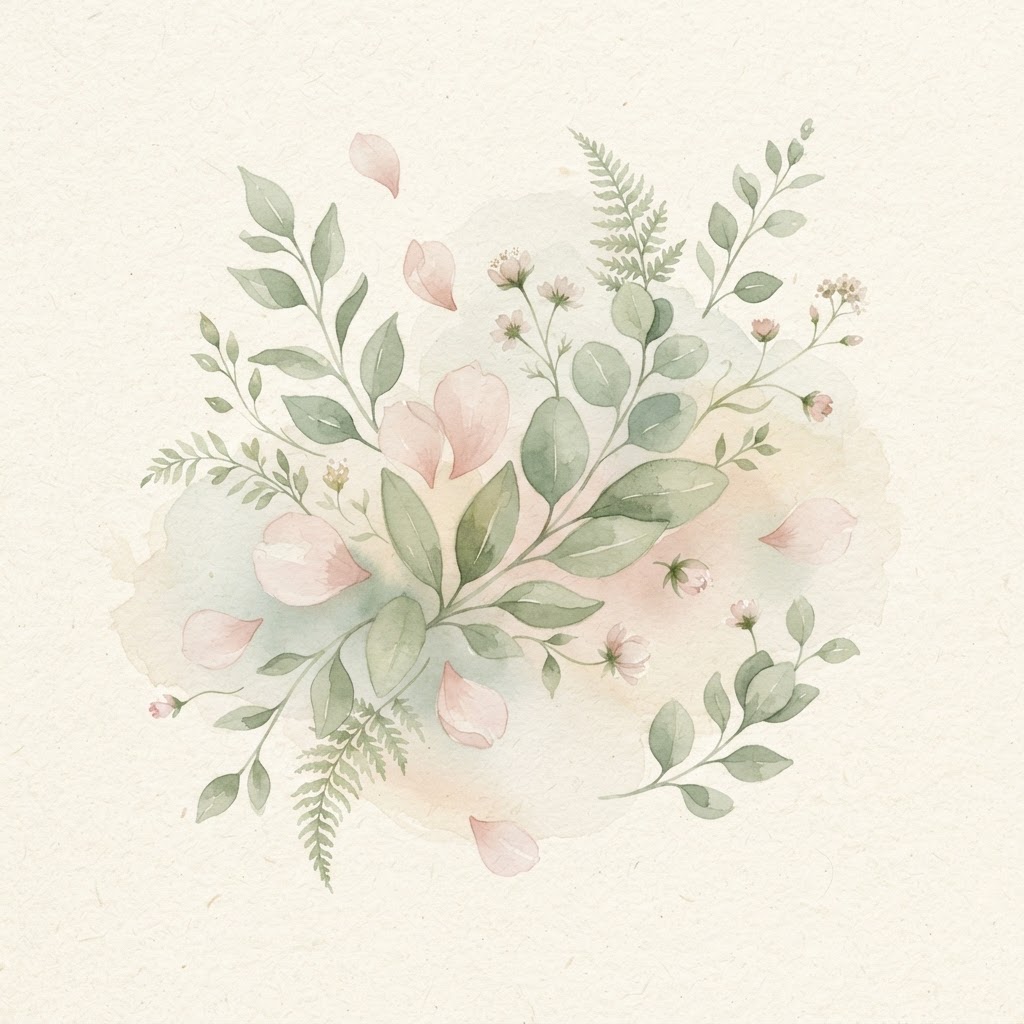 Botanical leaves and petals, gentle skin care