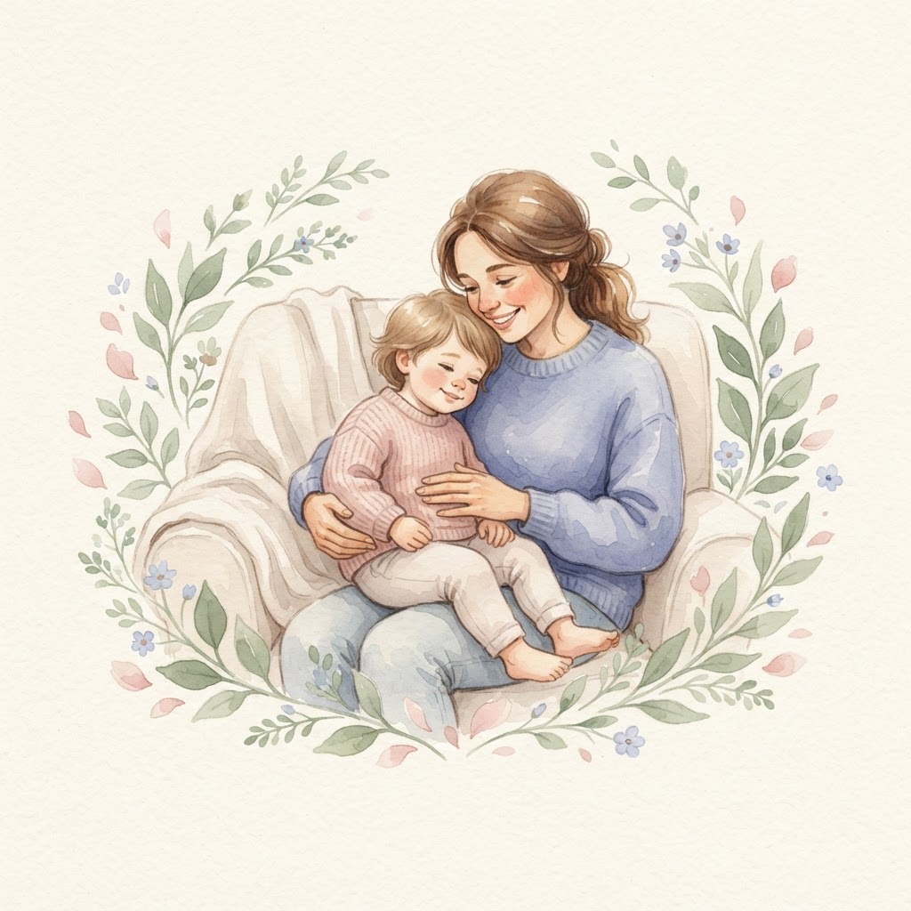 Parent comforting a child with a gentle hand on their tummy