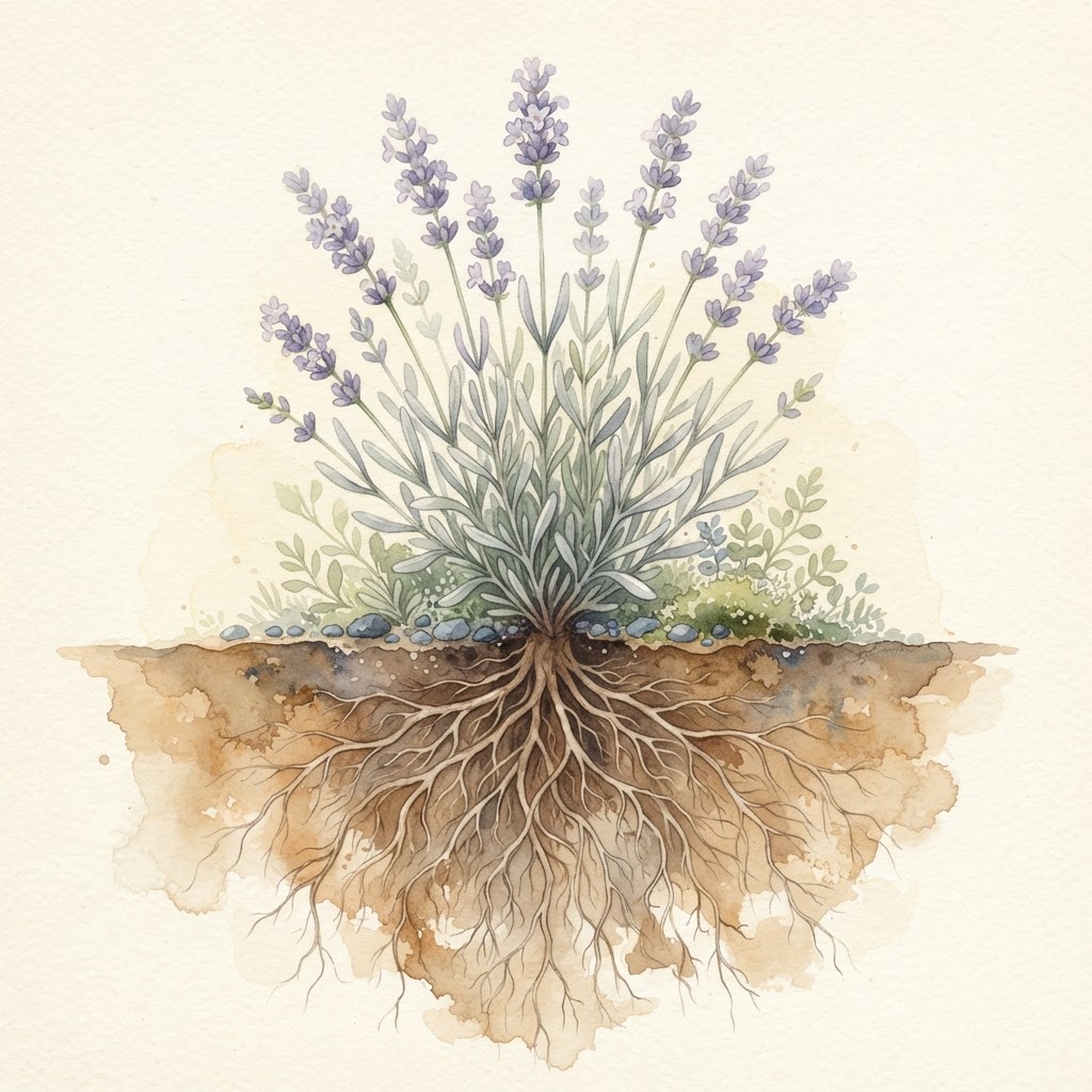 Botanical plant with deep visible roots