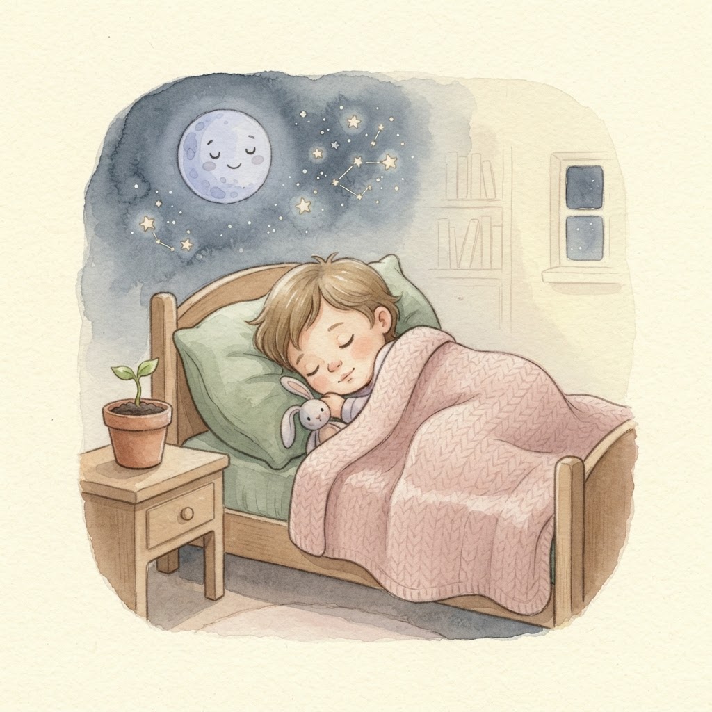 Sleeping child under a gentle moon
