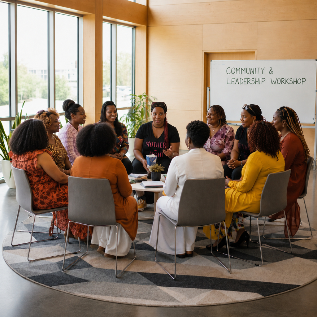 Diverse women and girls engaged in mentorship and leadership