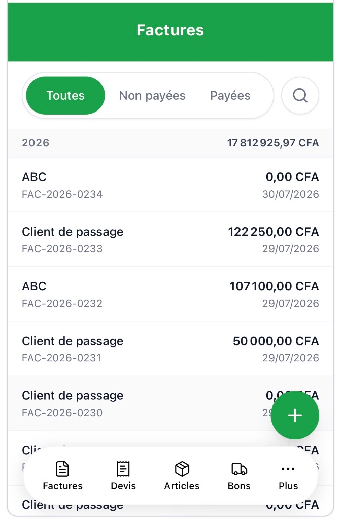 Liste des factures