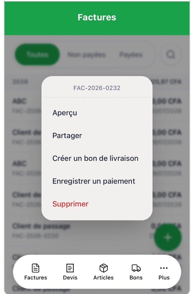 Créer le bon de livraison