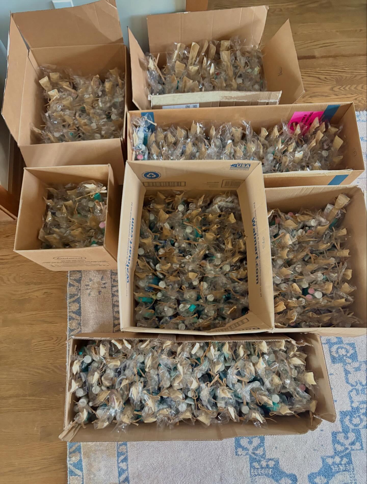 Large quantities of completed FACE bags prepared for distribution
