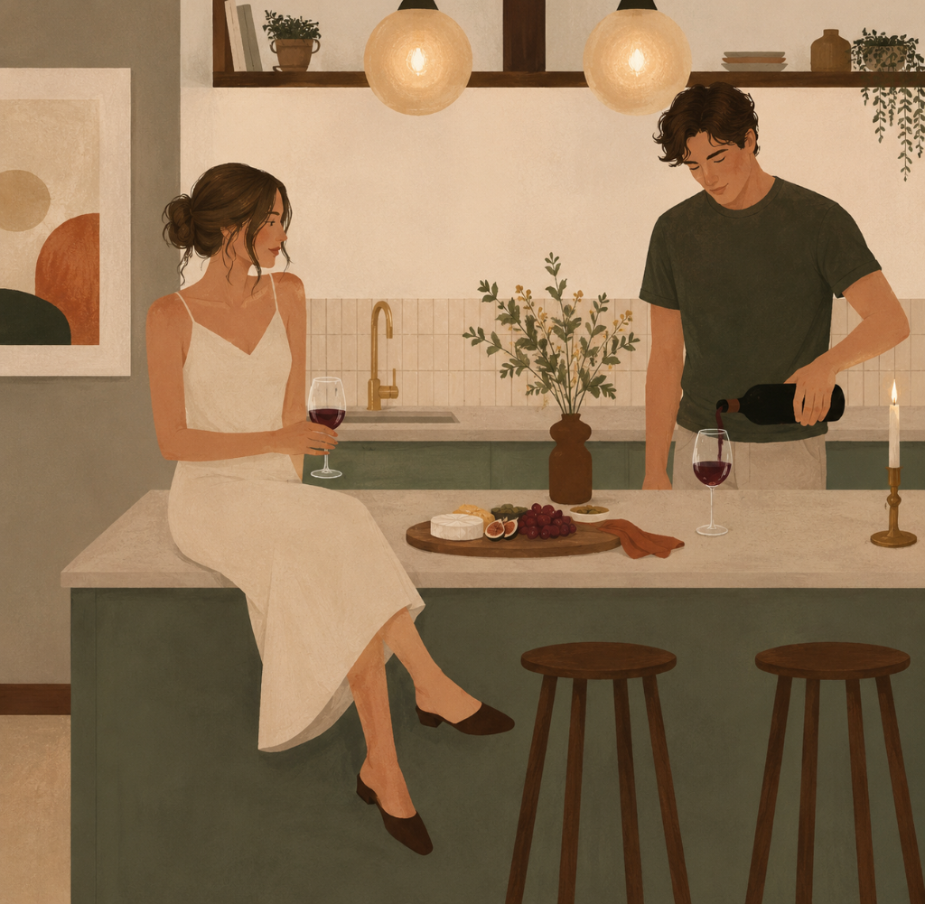 An intimate, warmly lit scene — the quiet before a first meeting