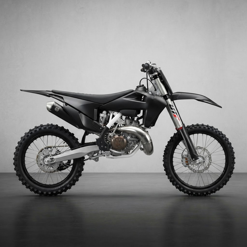 Stock Husqvarna motorcycle before customization — side profile
