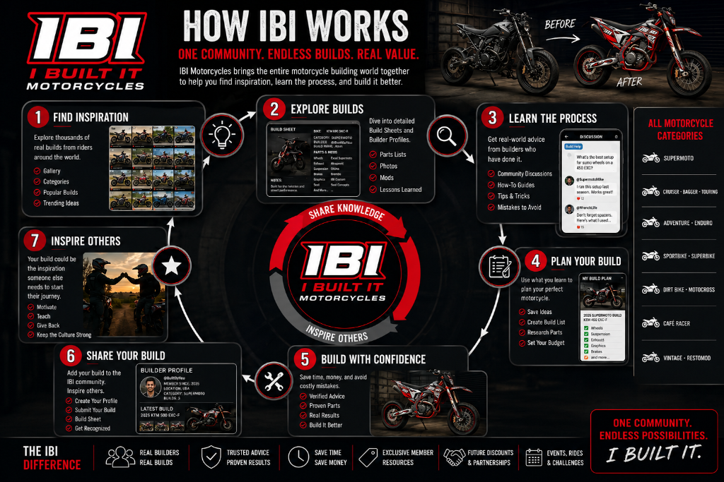 How IBI Works — one community, endless builds, real value infographic