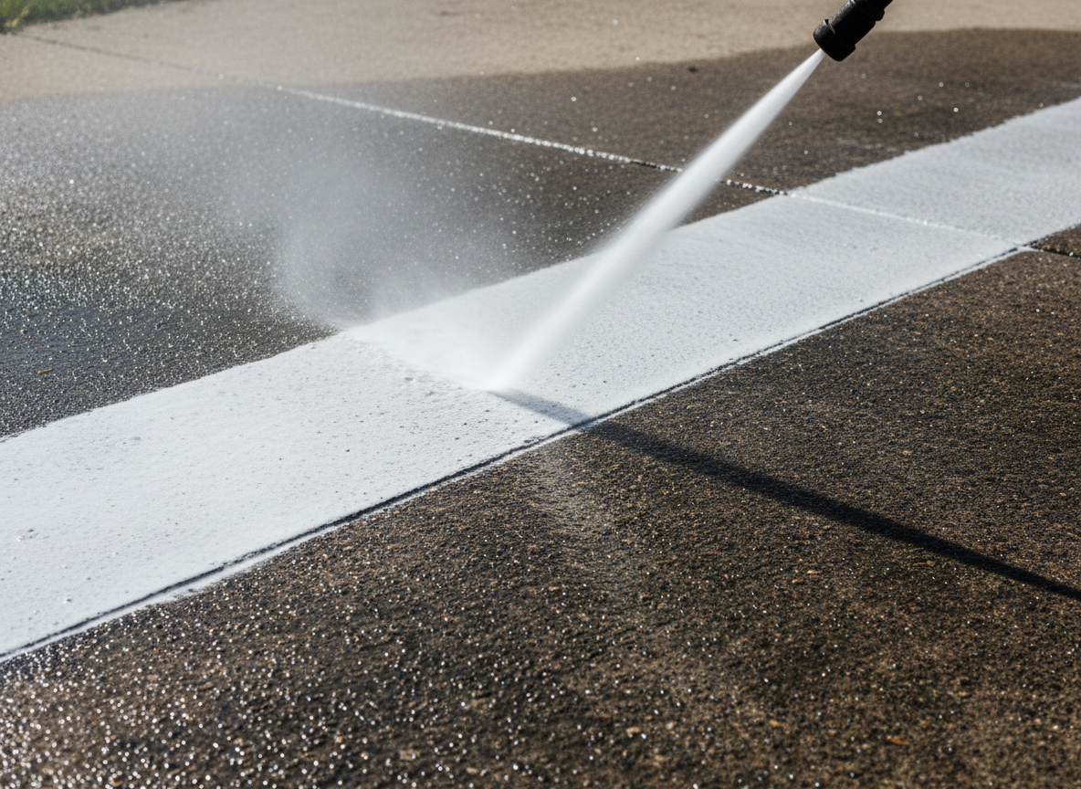 Pressure washer cleaning a concrete surface