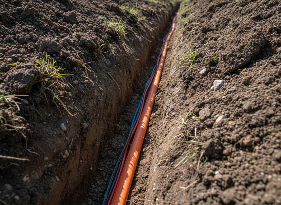 Electrical conduit in a freshly dug trench