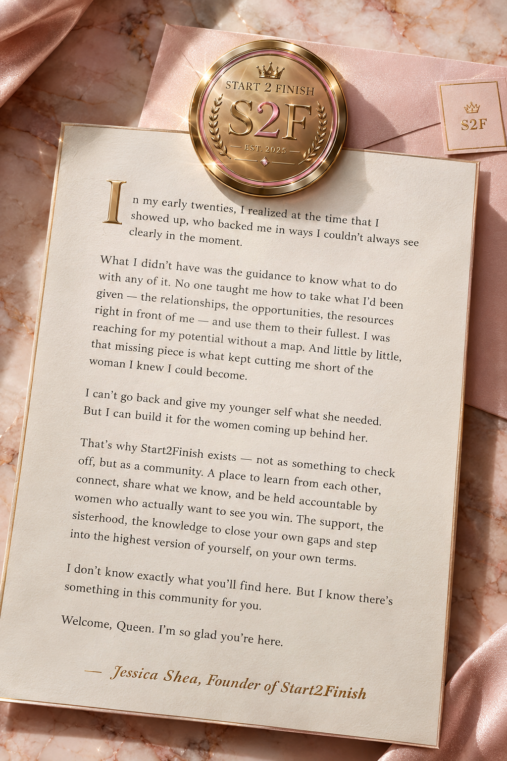 A letter from Jessica Shea, Founder of Start 2 Finish