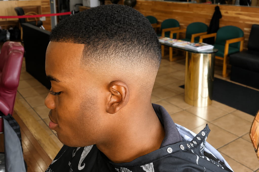 Man with high fade haircut side profile
