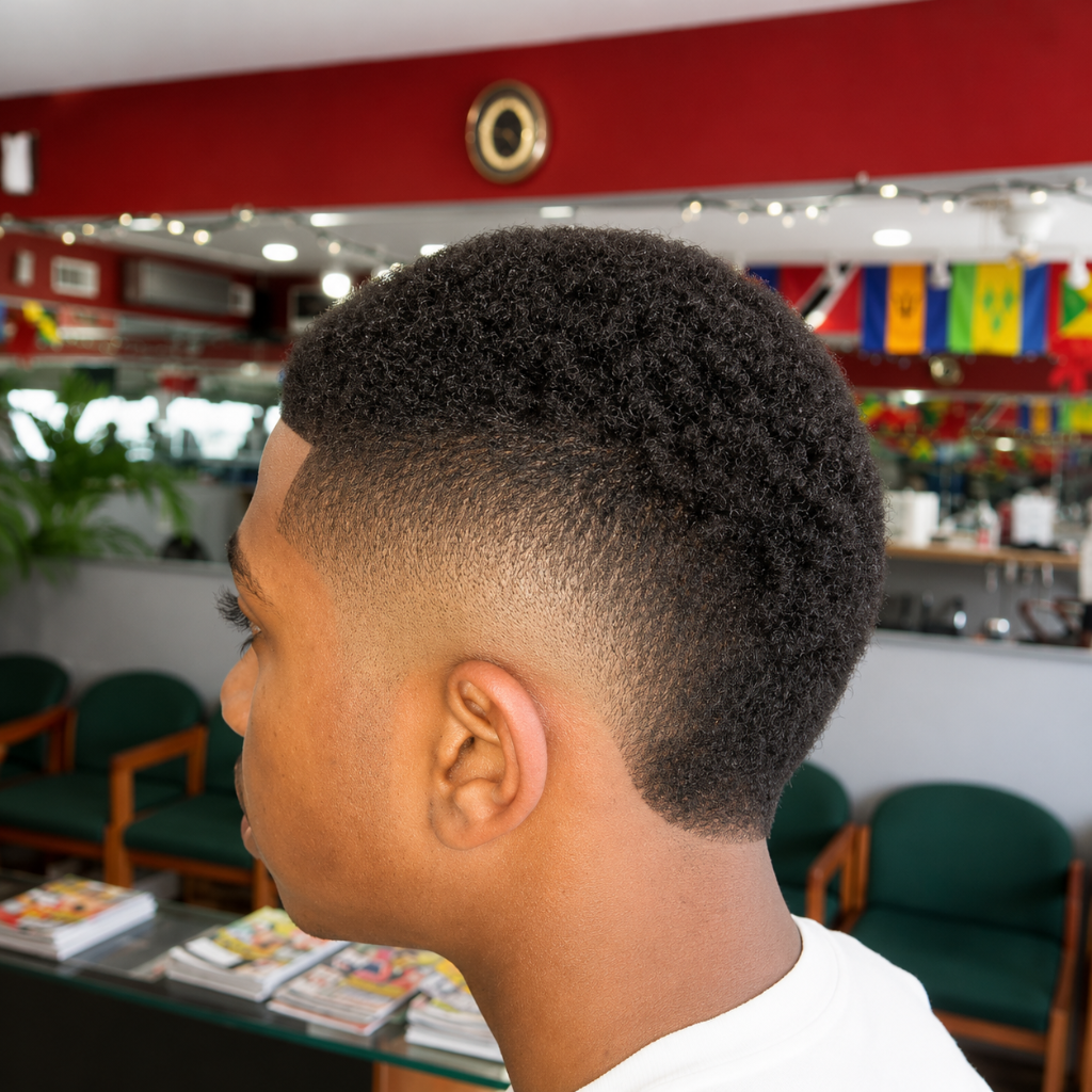 Young boy with curly fade hairstyle