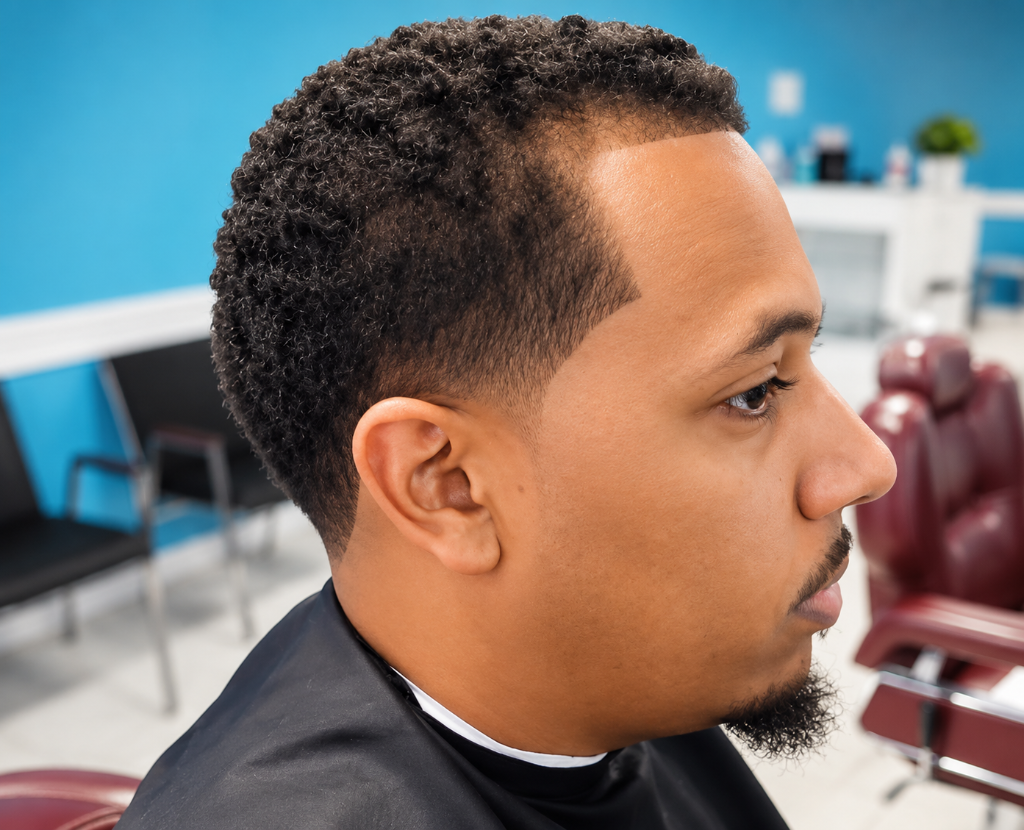 Barber doing intricate hair design on client