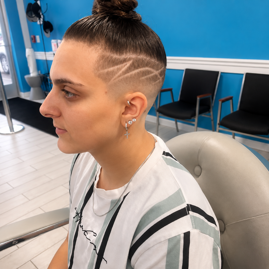 Woman with undercut and hair designs