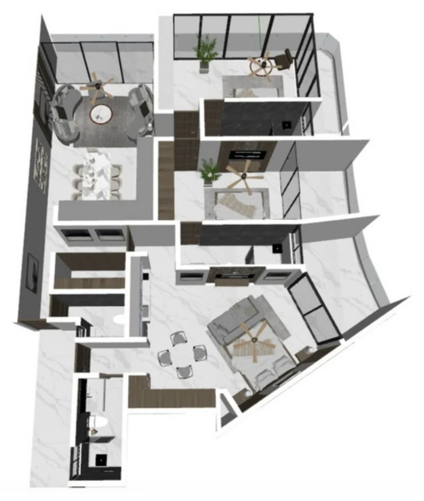 Plano 3D de la residencia Sunrise, Nova Bay, Tankah, Tulum