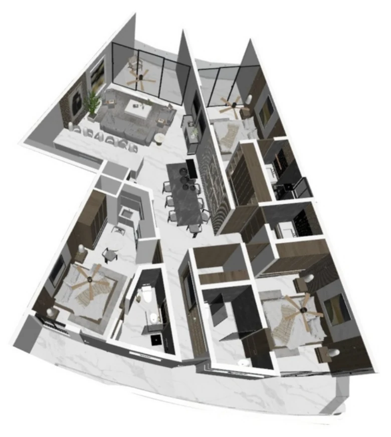 Plano 3D de la residencia Ocean, Nova Bay, Tankah, Tulum