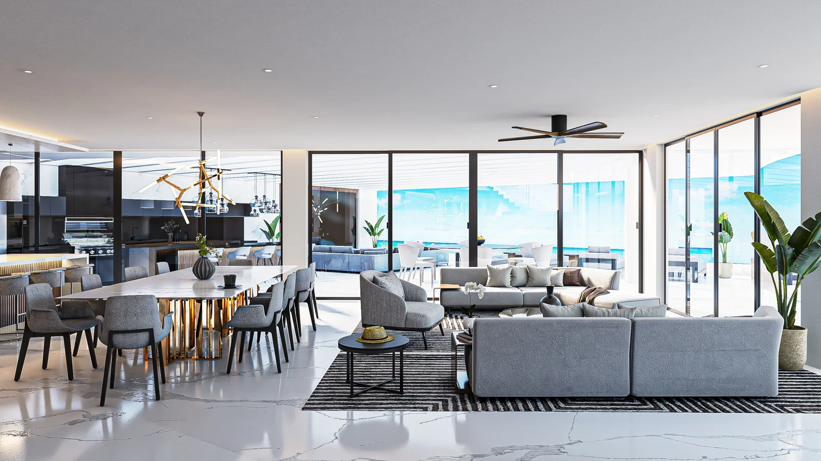 Sala con terraza del penthouse Midnight, Nova Bay, Tankah, Tulum