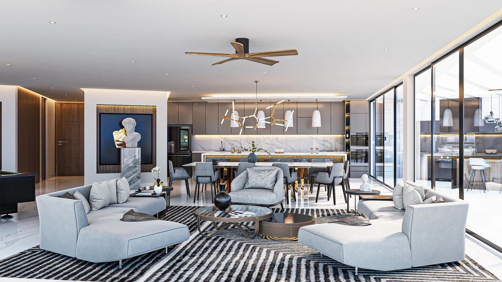 Sala y comedor del penthouse Midnight, Nova Bay, Tankah, Tulum