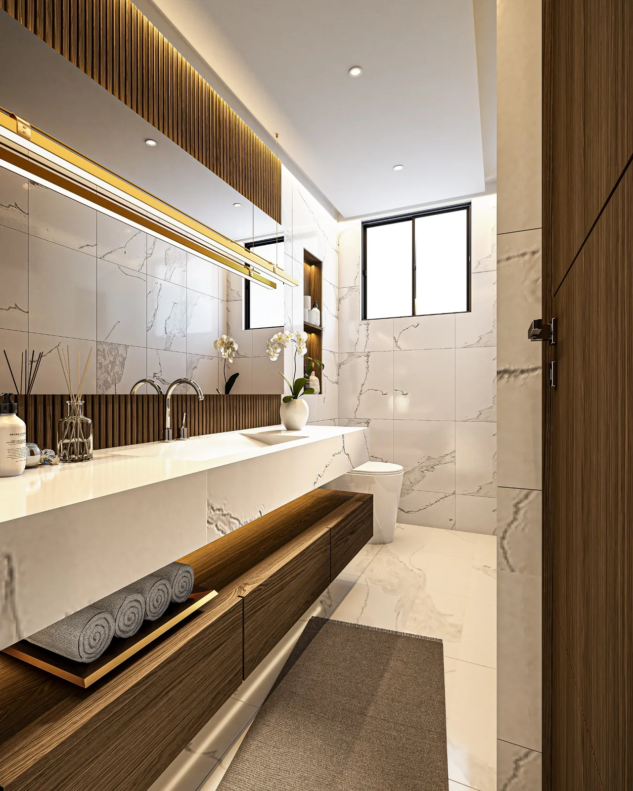 Baño en tonos blancos de la residencia Ocean, Nova Bay, Tankah, Tulum
