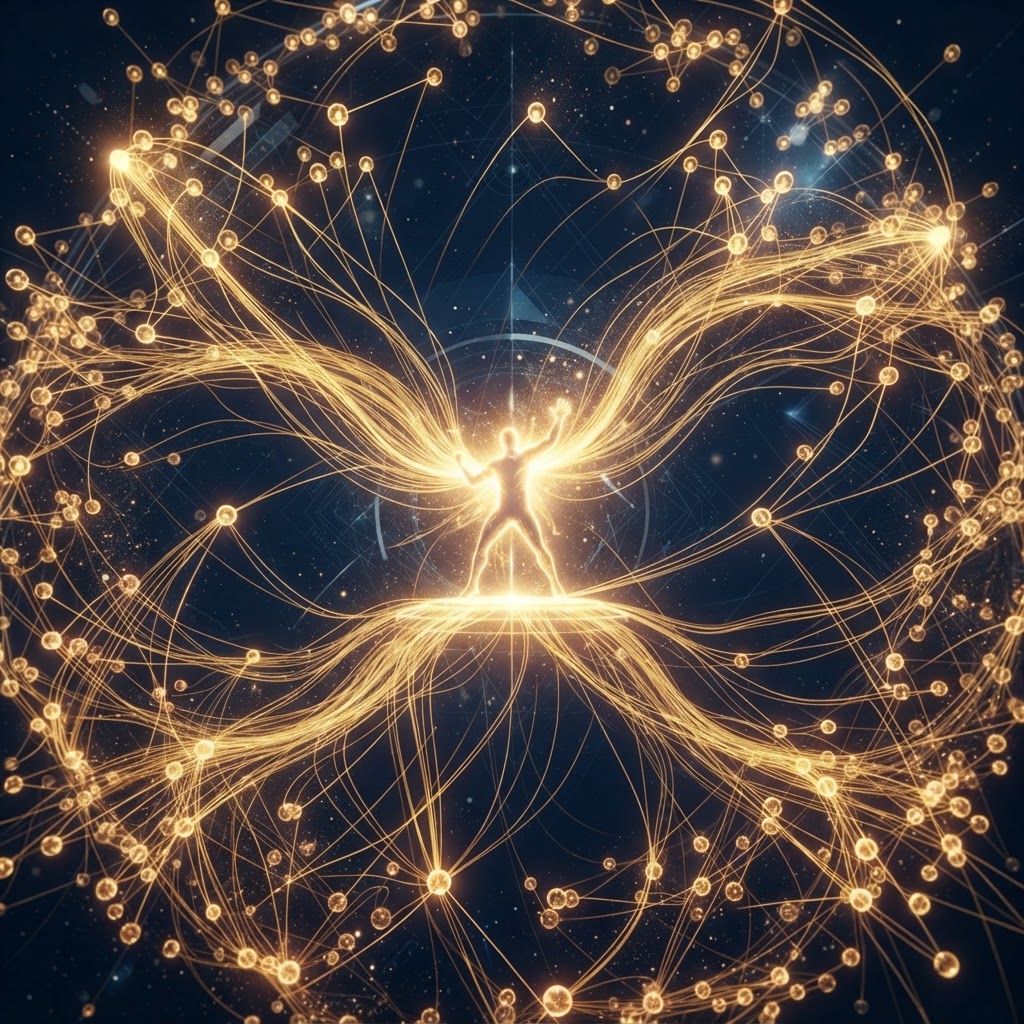 Criador e audiência conectados por linhas de engajamento iluminadas